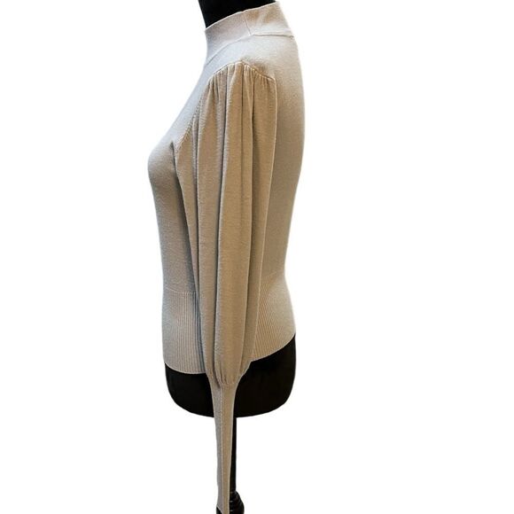 Robertson + Rodeo cropped puff sleeve grey gray sweater ribbed neck size Small - Picture 7 of 13